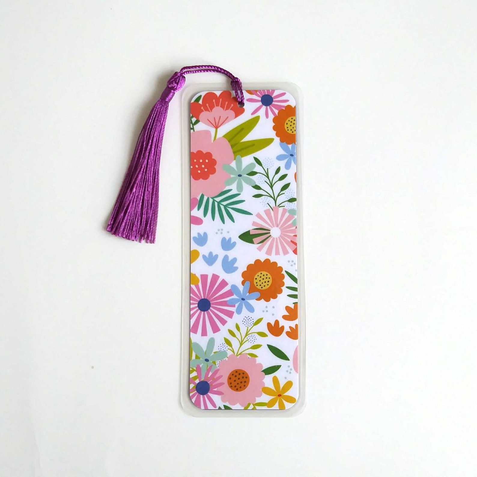 Laminated Colorful Floral Bookmark With Tassel Gift for Book Etsy
