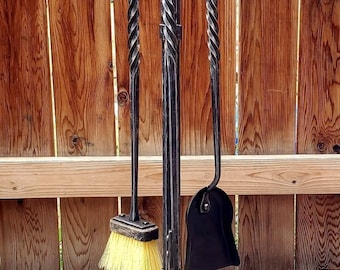 Twisted handle fireplace tool set with stand