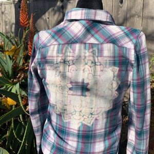 Upcycled Bleach-Dyed Flannel - &quot;Mandala Orchid Blue&quot;