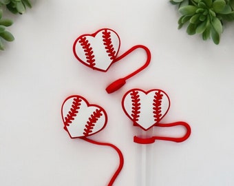 Baseball Heart Straw Topper Cover, Stanley Straw Covers, 10 MM, Straw Cap Reusable Straw Cover, Straw Cap for 40 OZ Tumbler, Baseball Mom