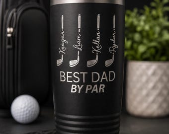 Vaso térmico "El mejor papá por par", vaso térmico para el Día del Padre, regalo de agradecimiento para papá, regalo para papás, nombres de niños, regalo personalizado para el abuelo, regalo para amantes del golf