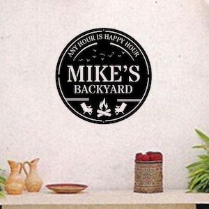 Custom Backyard Sign, Personalized Patio Metal Sign, Outdoor Sign, Backyard Bar and Grill, Gift for Him, Father&#39;s Day Gift, Family Name Sign