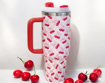 Coquette Bows, Daisies, Cherries Bow Tumbler, Coquette Tumbler, Trendy Aesthetic 40 OZ Tumbler, 40oz Handle, Gift for Her, NOT stanley brand