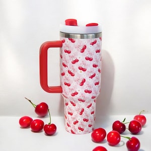 Coquette Bows, Daisies, Cherries Bow Tumbler, Coquette Tumbler, Trendy Aesthetic 40 OZ Tumbler, 40oz Handle, Gift for Her, NOT stanley brand