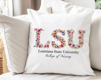 Custom College Floral Pillow, Floral Letter School Pillow, College University Dorm Decor Floral Pillow, Graduation Gift For Friend, Sorority