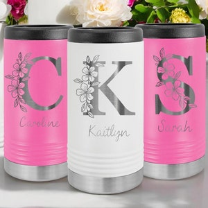 Personalized Skinny Can Cooler, Hard Seltzer Coozie, Skinny Can Drink Holder, Floral Initial Gift for Her, Bridesmaid Gifts for Bachelorette
