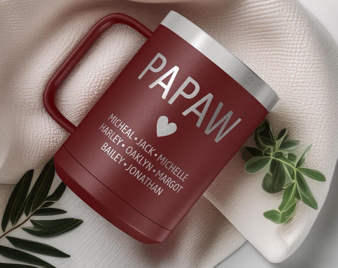 Personalized Grandpa Travel Mug: Engraved Grandkids Names, Stainless Steel Coffee Cup