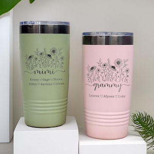 Personalized Floral Travel Tumbler: Grandmother, Mom Gift