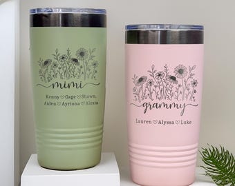 Vaso de viaje floral personalizado: regalo para abuela y mamá