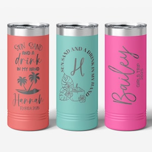 Personalized Beach Vacation Skinny Tumbler Gifts, Bachelorette Party, Weekend Getaway, Beach Trip Tumblers, Girls Trip Gifts, Bulk Tumbler