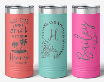 Personalized Beach Vacation Skinny Tumbler Gifts, Bachelorette Party, Weekend Getaway, Beach Trip Tumblers, Girls Trip Gifts, Bulk Tumbler