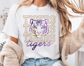 Purple and Gold Tiger Head Shirt: LSU Game Day - Comfort Colors