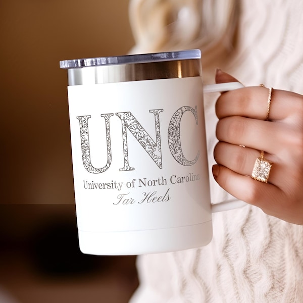 Personalized College Floral Travel Mug: Engraved Stainless Steel Tumbler