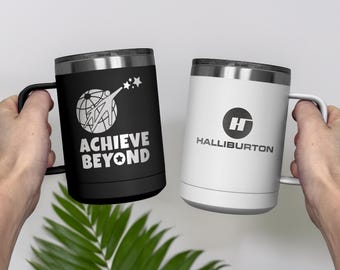 Vaso con logotipo personalizado: taza de café térmica de 15 oz, regalo corporativo grabado con láser