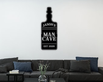Personalized Fathers Day Gift, Mancave Sign, Metal Man Cave Sign, Custom Metal Sign, Personalized Metal Sign for Men, Whiskey Bottle Sign