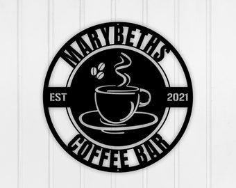 Personalized Coffee Bar Metal Sign, Coffee Bar Decor, Coffee Sign, Metal Coffee Sign, Coffee Metal Wall Art, Coffee Shop Sign, Name Sign