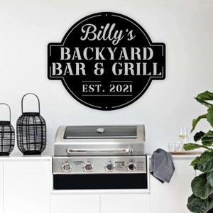 Personalized Bar & Grill Sign, Personalized Outdoor Sign,Custom Bar and Grill Sign, Personalized Metal BBQ Sign, Outdoor Kitchen Metal Signs