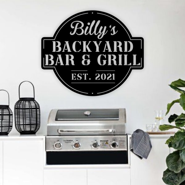 Personalized Bar & Grill Sign, Personalized Outdoor Sign,Custom Bar and Grill Sign, Personalized Metal BBQ Sign, Outdoor Kitchen Metal Signs
