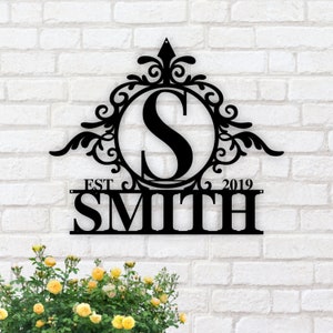 Last Name Sign EST Initial Sign, Personalized Family Name Metal, Metal Monogram, Door Hanger, Housewarming Gift, Wedding Monogram Sign