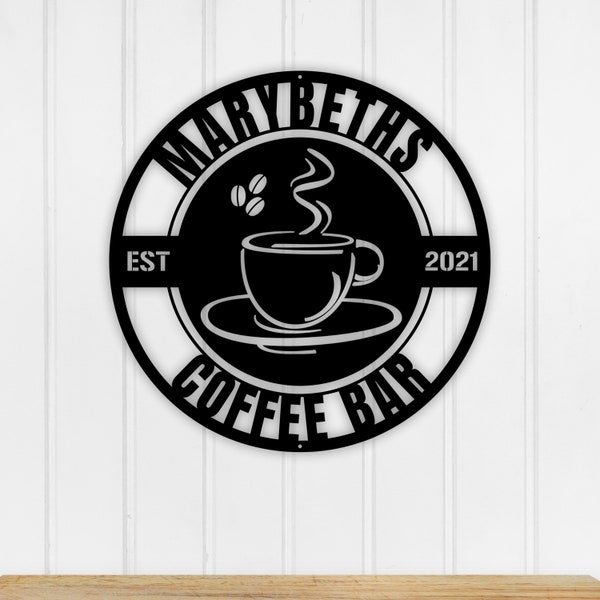 Personalized Coffee Bar Metal Sign, Coffee Bar Decor, Coffee Sign, Metal Coffee Sign, Coffee Metal Wall Art, Coffee Shop Sign, Name Sign
