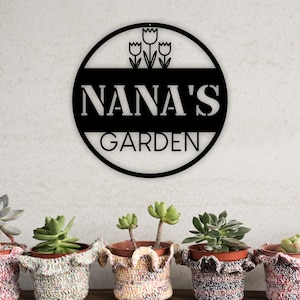 Personalized Garden Metal Sign, Nanas Garden,Metal Sign for Garden, Personalized Garden Sign, Custom Garden Sign on Stake, Metal Garden Sign