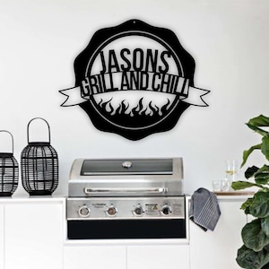 Personalized BBQ Sign, Custom Name Barbecue Patio Sign, Grilling Gifts Signs Personalized, Outdoor Kitchen Metal Sign,Grill Gifts for Dad