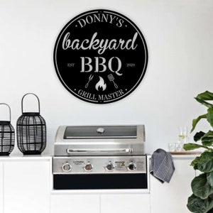 Personalized Backyard BBQ Metal Sign, Custom Outdoor Kitchen Sign,BBQ Metal Sign,Metal Wall Decor, BBQ Decor, Grill Gifts for Dad