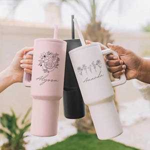 Personalized 40oz Tumbler with Handle & Straw, Gift For Her, Travel Mug, Laser Engraved Tumbler, Bridesmaid Gift, Not Simply Modern Brand