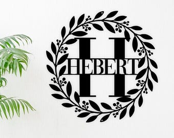 Personalized Classic Initial Metal Sign, Metal Circle Letter Monogram with Vines, Wall Monogram Sign, Couples Gift, Letter Decor, Wedding
