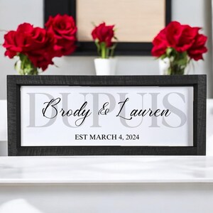 Personalized Wedding Gift Last Name Established Sign Family Name Sign Wooden Sign Custom Framed Wood Sign Anniversary Couple Gift