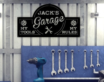 Personalized Garage Sign, Metal Sign for Garage, My Tools My Rules, Mens Garage Sign, Workshop Sign, Personalized Dads Garage Shop Sign