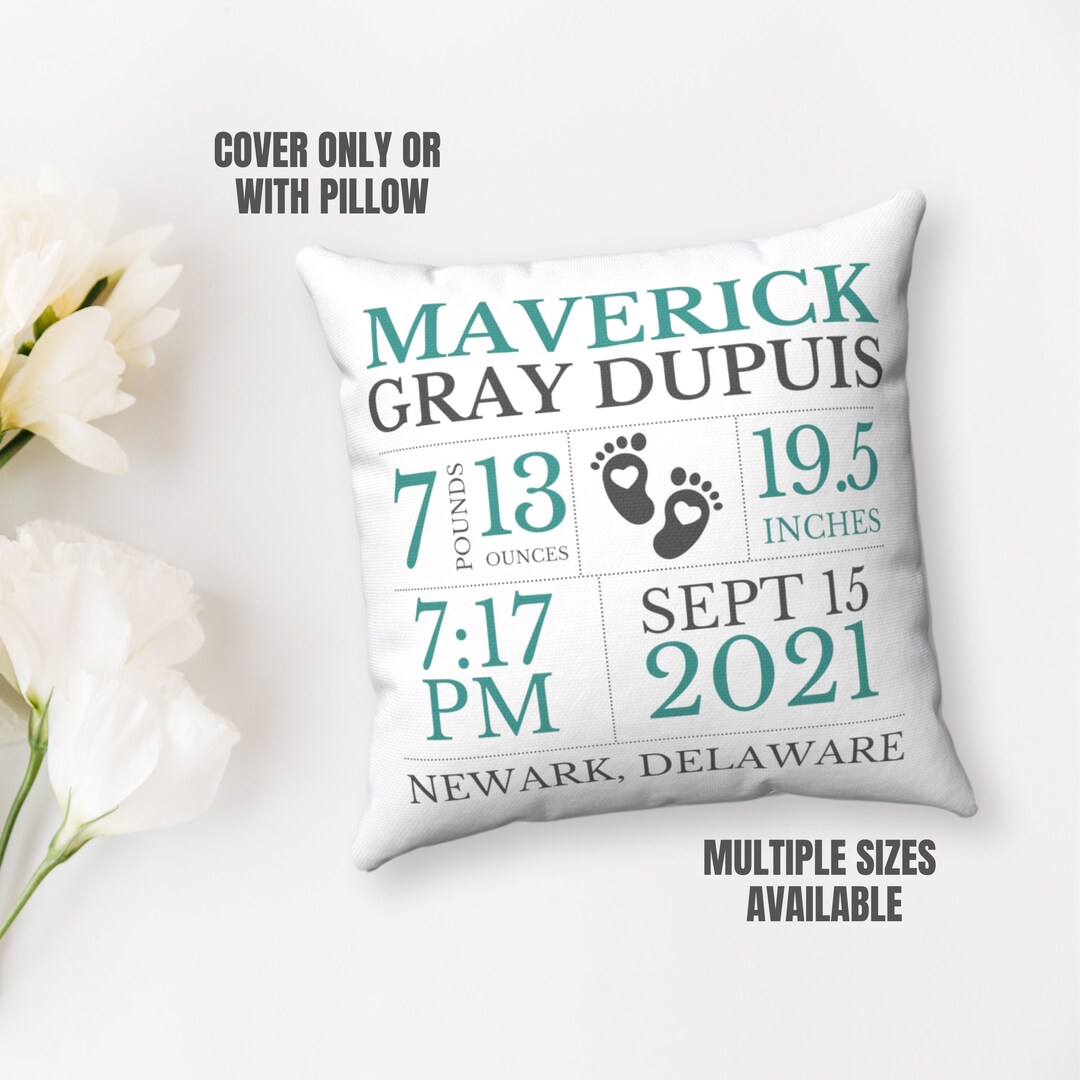 Boys Birth Stats Pillow, Baby Boy Annoucement Pillow, Personalized Baby Boy Nursery Pillow