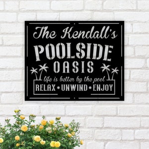 Personalized Family Pool Sign, Swimming Pool Metal Sign, Tiki Bar, Pool Metal Sign, Pool Oasis Personalized Sign for Pool, Patio Decor