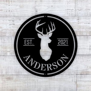 Family Name Deer Head Sign,Deer Hunter Gift, Deer Camp Sign, Deer Name Metal Sign, Fathers Day Gift, Metal Sign for Camp, Cabin Metal Sign,