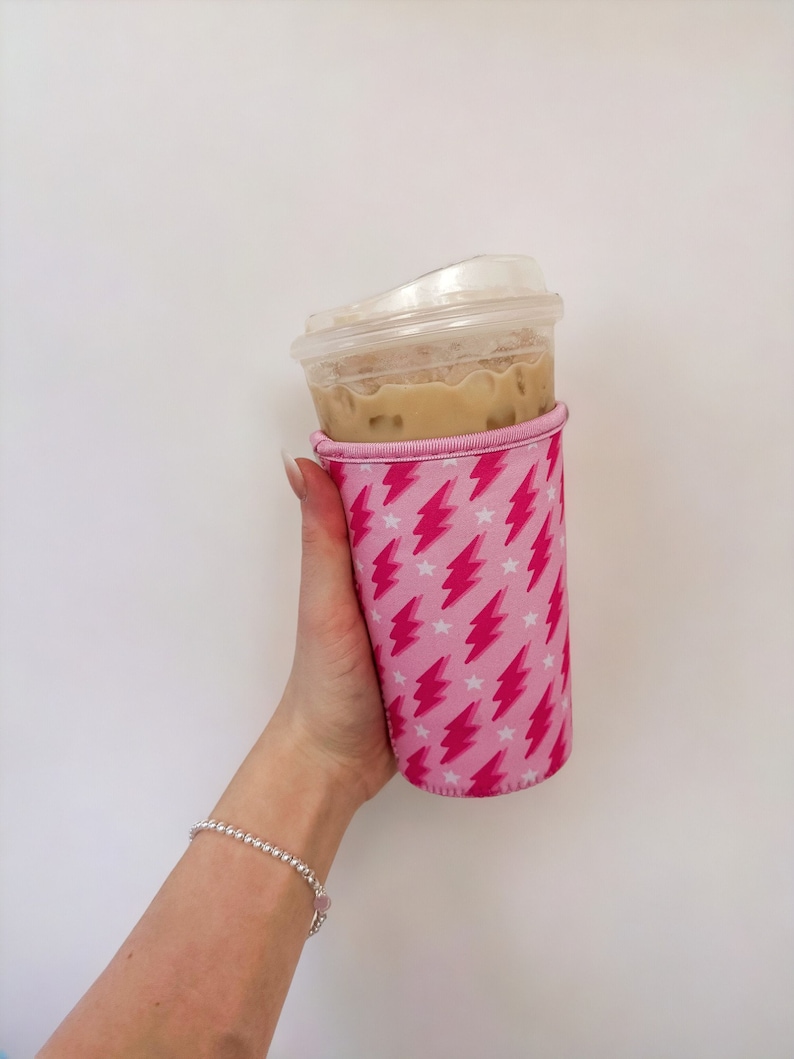 Lightning Bolt Insulated Drink Sleeve, Iced Coffee Coozie, Hot Coffee Sleeve, Starbucks, Dunkin, Mcdonalds, Coffee Sleeve, Coffee Lover Gift image 6