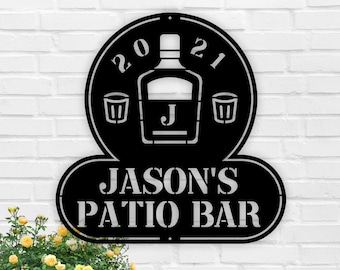 Personalized Bar Metal Sign, Custom Sign for Patio, Patio Bar Sign, Home Bar Sign, Personalized Patio Sign, Gift for Him, Outdoor Patio Sign