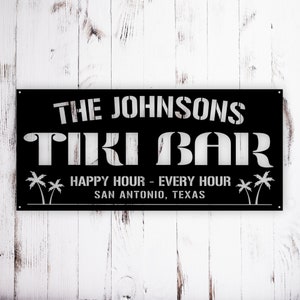 Cartel de metal personalizado de Tiki Bar, Piscina y bar, Tiki Bar, Bar y parrilla, Oasis en la piscina, Letrero de Tiki Bar junto a la piscina, Decoración del patio, Patio de apellidos imagen 2