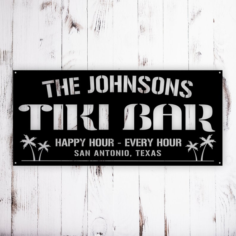 Cartel de metal personalizado de Tiki Bar, Piscina y bar, Tiki Bar, Bar y parrilla, Oasis en la piscina, Letrero de Tiki Bar junto a la piscina, Decoración del patio, Patio de apellidos imagen 2