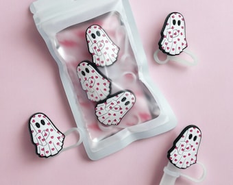Heart Ghost Straw Topper Cover, Stanley Straw Covers, 10 MM, Straw Cap Reusable Straw Cover,  Ghost Straw Accessory, Halloween Tumbler