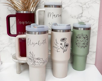 Personalized 40oz Tumbler with Handle & Straw, Engraved TikTok Cup, Gift For Her, 40 oz Travel Mug Not Stanley Brand Quencher, Mother's Day