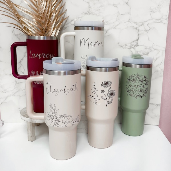 Personalized 40oz Tumbler with Handle & Straw, Engraved TikTok Cup, Gift For Her, 40 oz Travel Mug Not Stanley Brand Quencher, Mother's Day