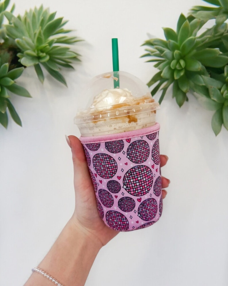 Disco Ball, Insulated Drink Sleeve, Iced Coffee Coozie, Hot Coffee Sleeve, Starbucks, Dunkin, Mcdonalds, Coffee Sleeve, Coffee Lover Gift Bild 1