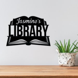 Personalized Library Metal Sign, Reading Corner Sign, Book Lover Sign, Book Worm Sign, Library Decor, Gift for Readers, Librarian Gift,