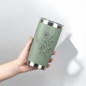 Personalized 20oz Engraved Tumbler, Custom Birth Flower Name Travel Mug, Stainless Steel Cups, Bridesmaid Tumbler, Travel Coffee Mug, Gift