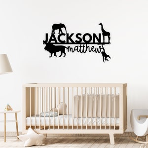 Personalized Safari Name Metal Sign for Nursery, African Animals Decor, Safari Name Sign, Jungle Kids Bedroom, Wild One Birthday Sign,