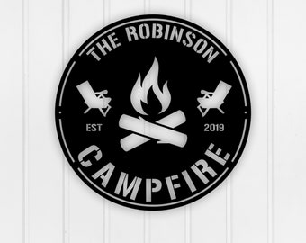 Personalized Campfire Family Name Sign, Metal Wall Decor, Welcome To Our Campfire Sign, Campfire Decor,Outdoor family sign, Outdoor decor