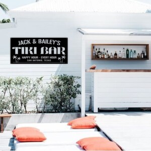 Cartel de metal personalizado de Tiki Bar, Piscina y bar, Tiki Bar, Bar y parrilla, Oasis en la piscina, Letrero de Tiki Bar junto a la piscina, Decoración del patio, Patio de apellidos imagen 3