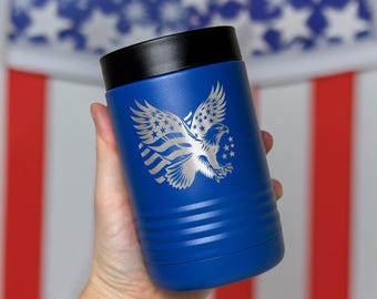 American Flag Bald Eagle Can Cooler: 4th of July Insulated Stainless Steel