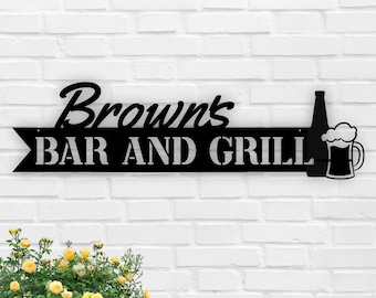 Custom Bar Sign | Home Bar Sign | Man Cave Sign | Bar and Grill Sign | Backyard BBQ | Metal Sign | Anniversary Gift | Gifts for Dad