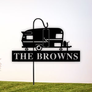 Personalized Camper Name Metal Sign, Campsite Flag, Happy Camper Sign Metal Camper Sign Camper Decor, RV Decor, Campsite Sign, Camping Decor